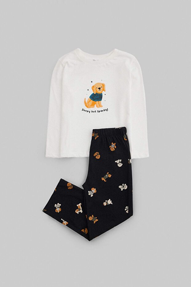 Ecru Girls/Boys Cotton Pajamas Set Tkdaw27Pt00042