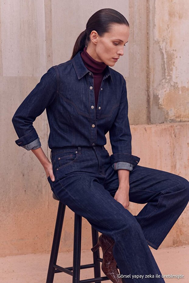 Trendyol Studio Koyu Mavi Dikiş Detaylı Denim Ceket TWOAW27CE00078