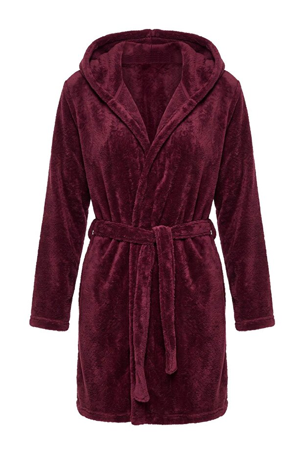 Plum Hooded Soft Touch Thick Winter Knitted Dressing Gown Thmaw27Sb00005