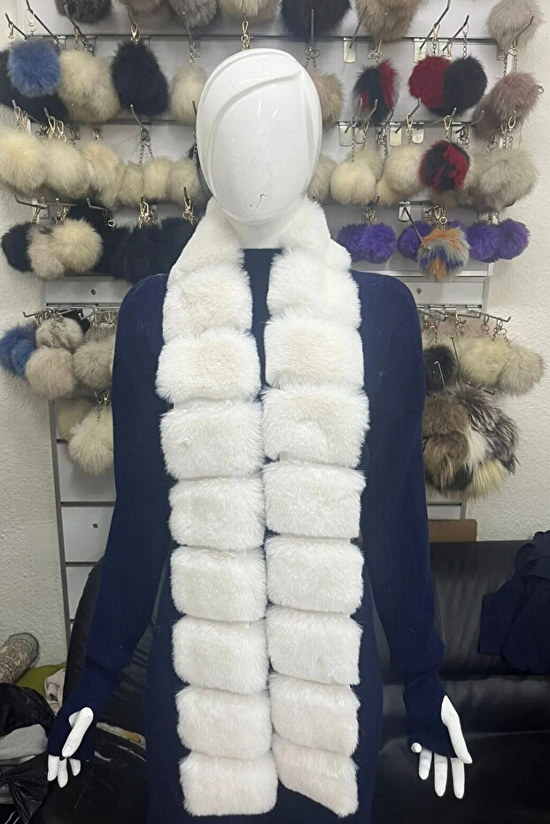 Plush Fur Striped Long Scarf