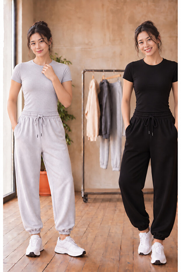 Blackgrey Women's Sweatpants with Elastic Waist and Cuffs