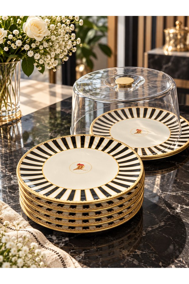 8-Piece Black Bird Cake Dome Set
