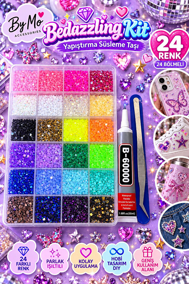 Bedazzling Kit 24 Color Glue-On Decoration Stone Set โ Full Set Including Adhesive and Tweezers ๐ ๐