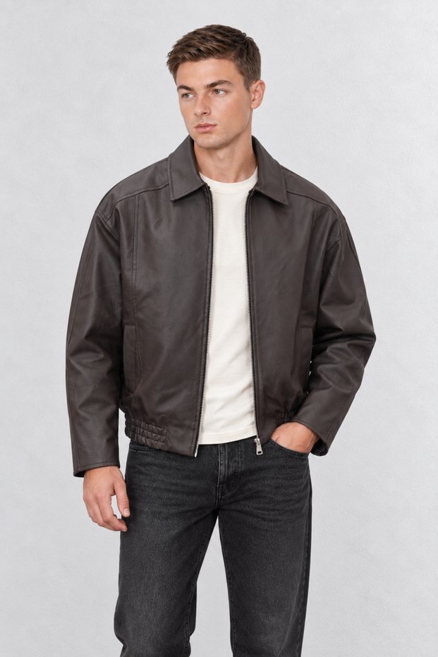 Oversized Loose Fit Plain Men's Leather Jacket