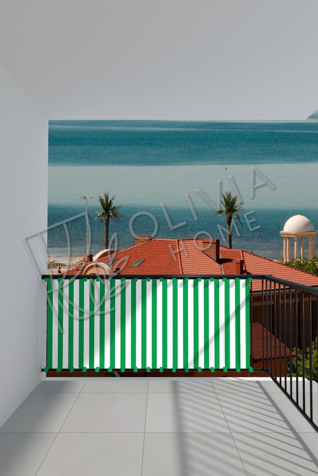 Olivia Home Green and White Balcony Railing Tarpaulin with Laces or Eyelet Capsule Rings