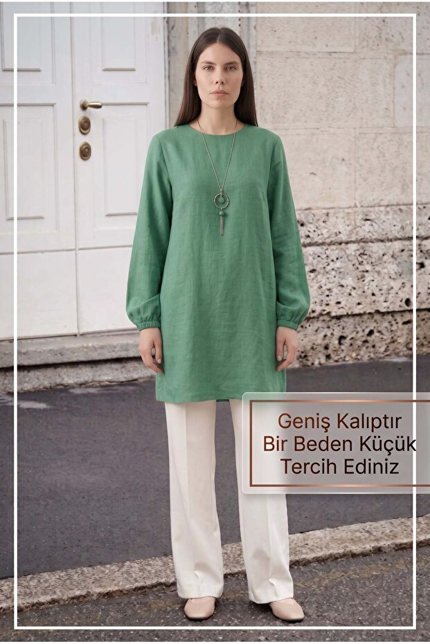 Summer Women's Tunic Casual Slim Sofia Linen Tunic with Necklace
