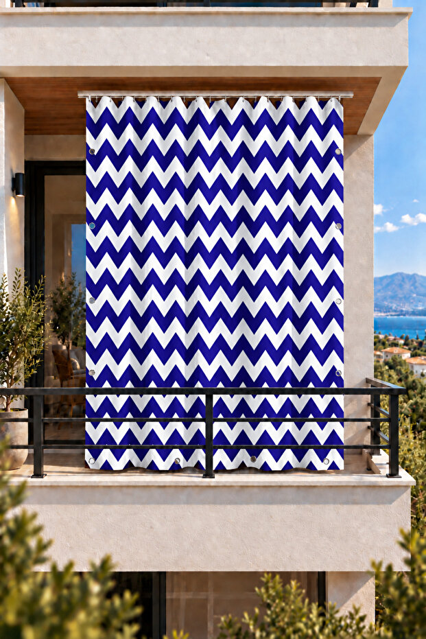 Balcony Curtain Enxboy Optional Balcony Curtain "With Eyelets" Blue Zigzag Ty901-2