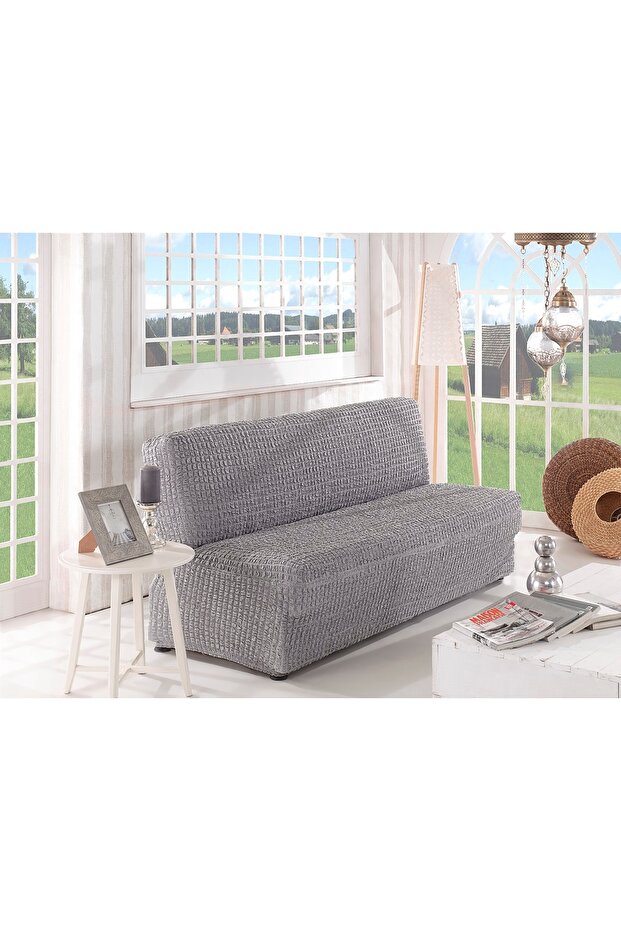 Stretch 2 Seater Cotton Sofa Cover Armless Grey