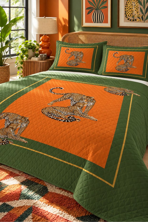 غطاء سرير بتصميم نمر مقاس 200x220، طقم بيكيه مزدوج