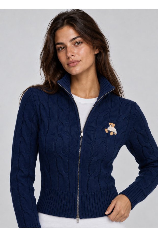 Navy Blue Color Women's Knitted Patterned Embroidered Knitwear