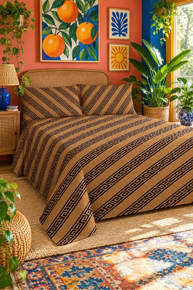 Double Geometric Printed Pique - 200x220 Cm