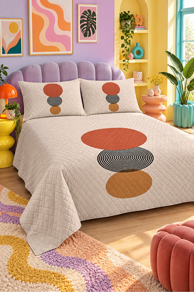 Abstract Circle Patterned Bedspread 200X220 Double Pique Set