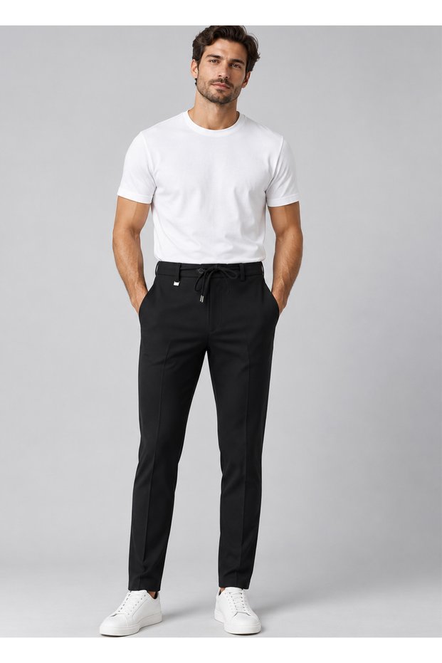 Black Color Men's Flexible Knitted Trousers