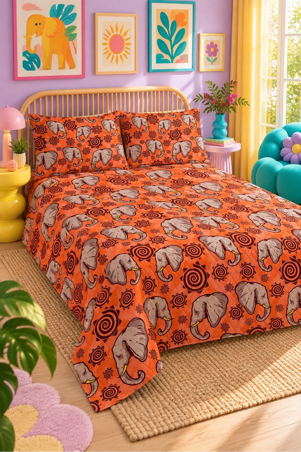 Elephant Figured Bedspread 200X220 Double Pique Set