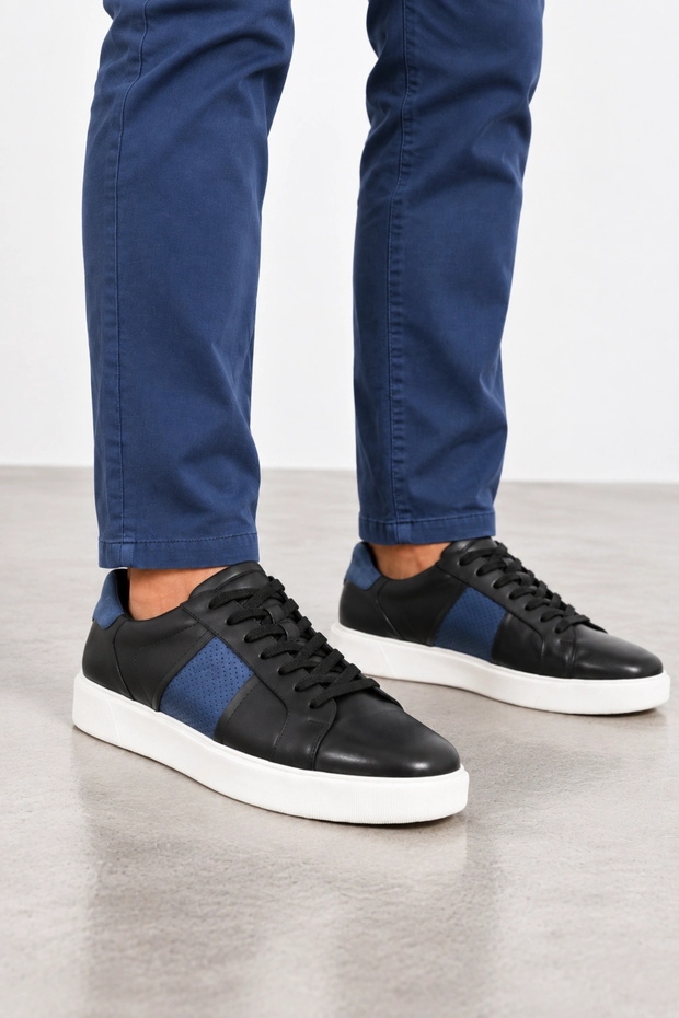 Teren Men's Genuine Leather Sneaker Shoes - Black