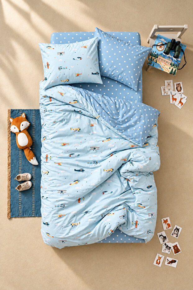 Airplane 100% Cotton Ranforce Single Child Duvet Cover Set