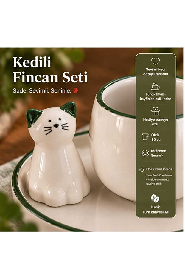 Minimal Cat Figured Ceramic Coffee Cup Set Modern Turkish Coffee Cup Set Stylish Elegant Special