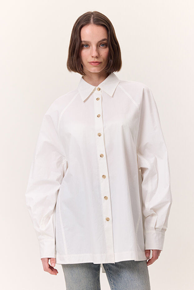 Shirt with Wide Sleeves Detail in Ecru