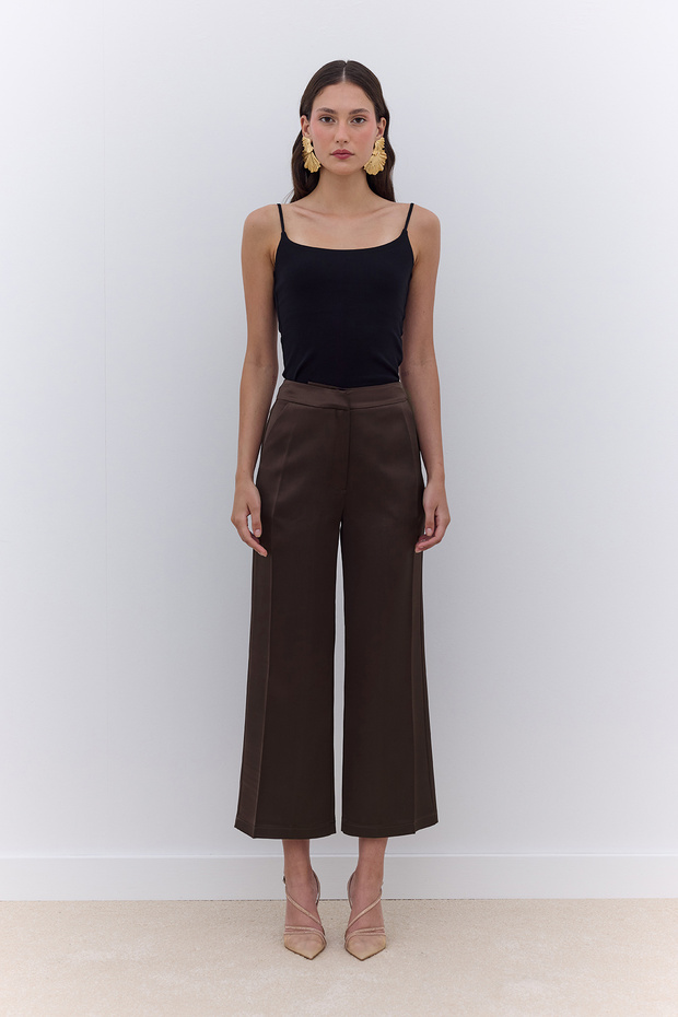Satin Straight Leg Pants Tree Shell