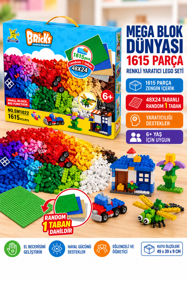 Mega Blok World 1615 Piece Colorful Creative Lego Set with 48X24 Base