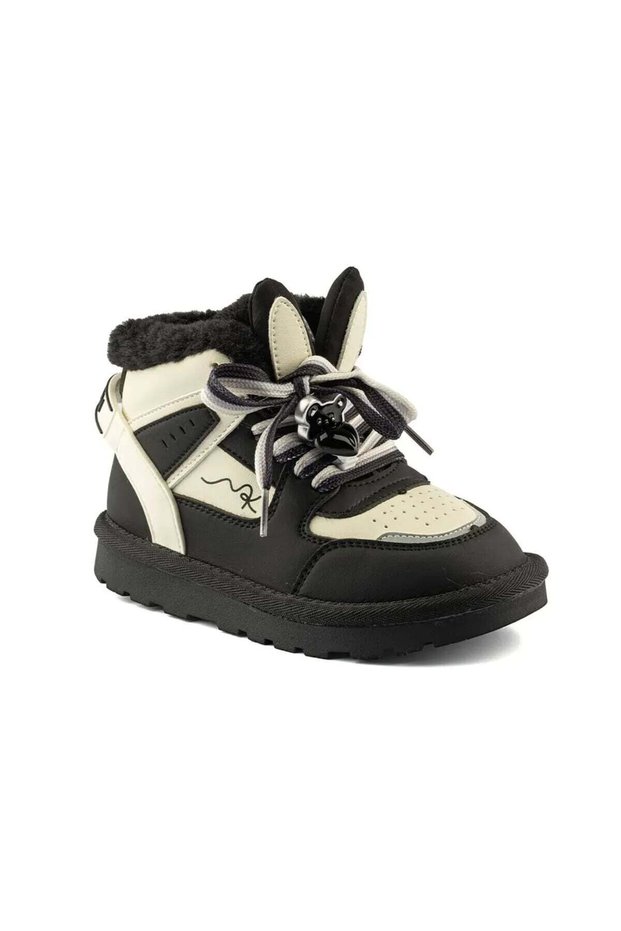 Girl's Rabbit Fur Short Boots Black 22753