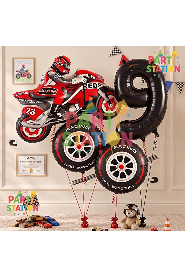 Motorcycle Themed 1 Year Old Foil Balloon Set 4 Piece Motorcycle Birthday Set