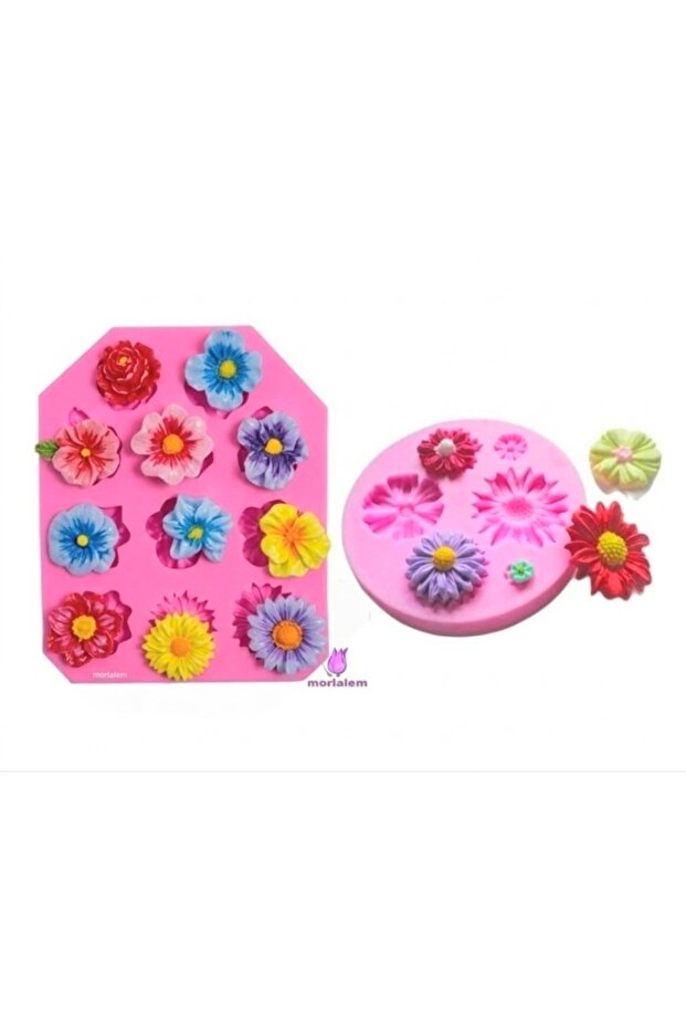 Set of 2, Daisy Flower Set, 2 Silicone Molds K-173 K-547, Stone Powder Soap Plaster Candle Mold