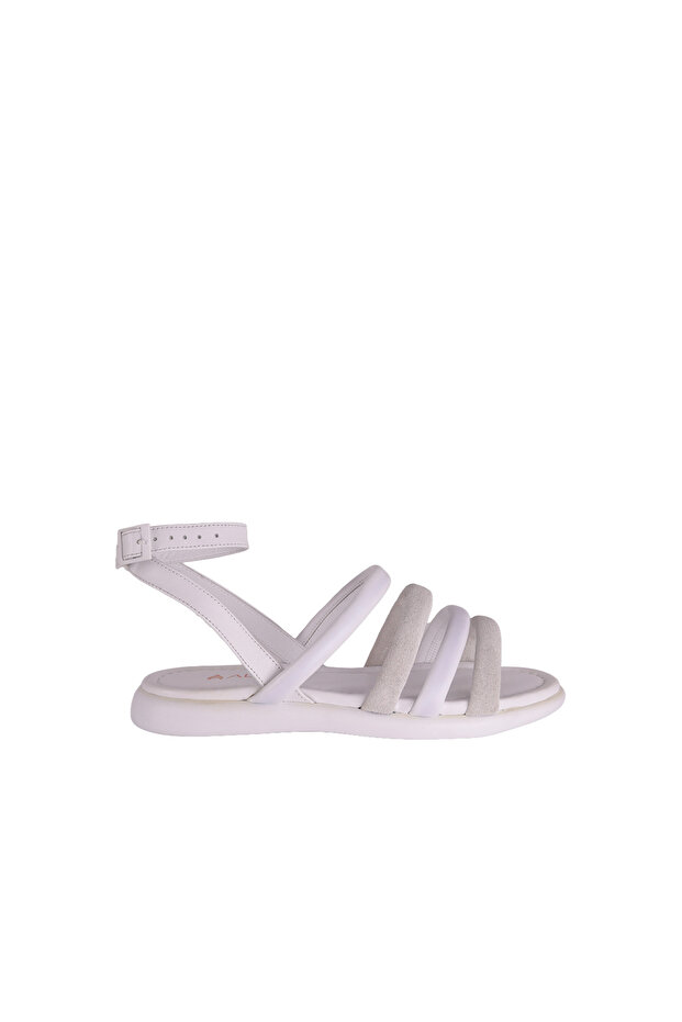 24101328D Genuine Leather Women's Sandals with White Straps and Ankle Buckle