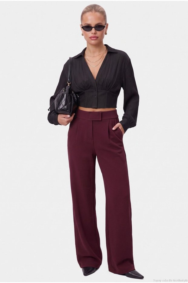 Line Women's Lycra Velcro Closure Claret Red Palazzo Trousers