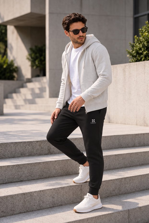 Men's Black Winter Cotton Elastic Leg Slim Fit Sweatpants