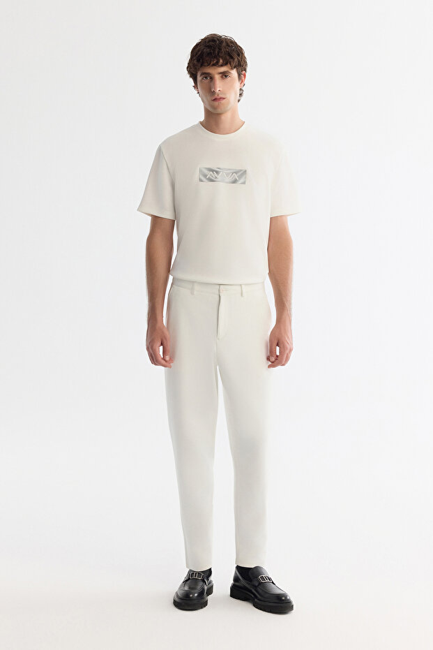 Men's White Classic Waist Jersey Cotton Carrot Fit Trousers A42Y3061