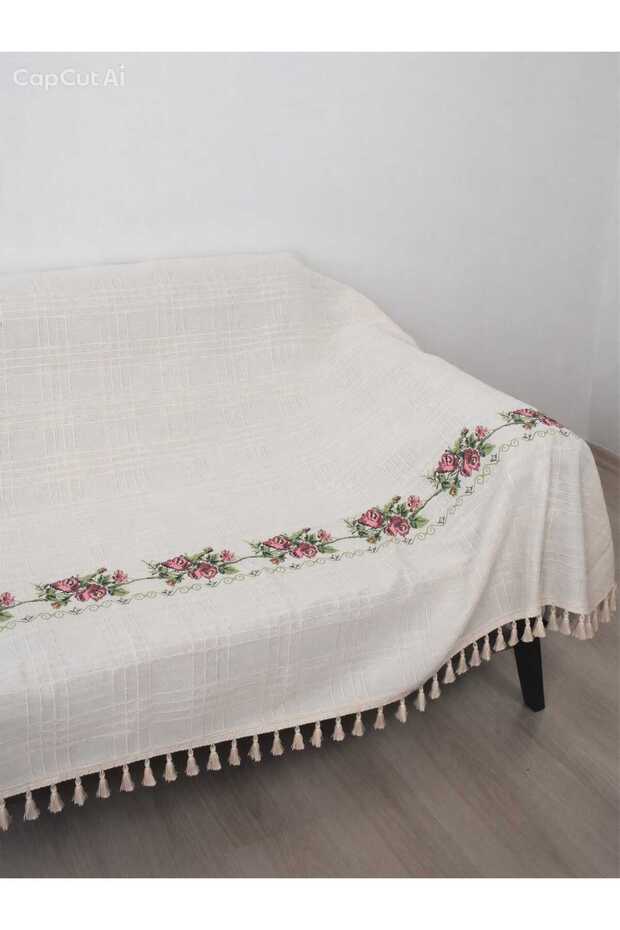 220 Cm Cross Stitch Sofa Bed Sofa Cover Purple Cross Stitch Embroidered Canvas Couch Cover