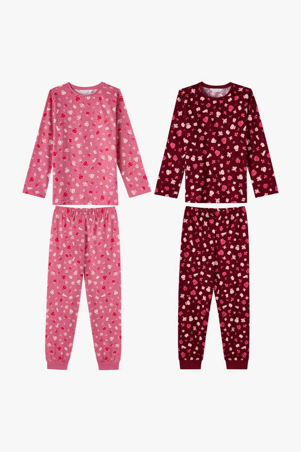 Girl Child Dusty Rose Mailing Friend Cotton Long Sleeve 2-Piece Pajama Set