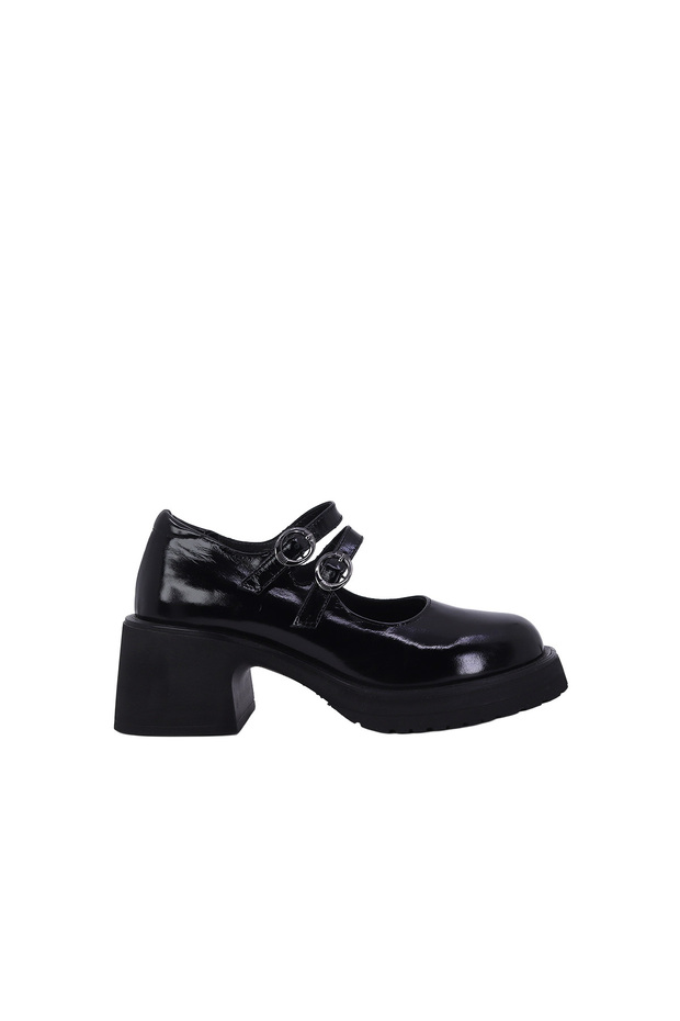 26100976R Patent Leather Thick Heeled Women's Shoes Black Mary Jane