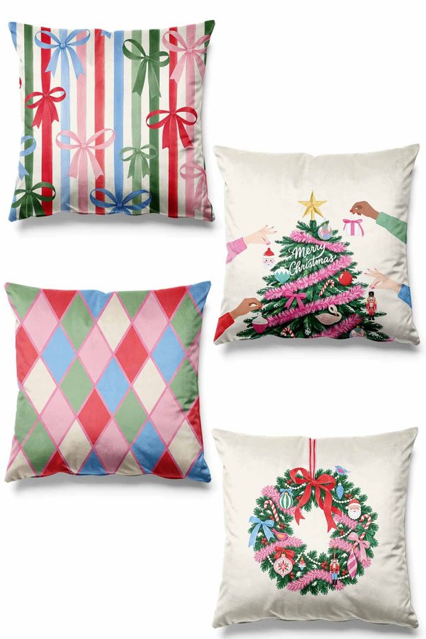Reversible Double-Sided Printed Suede Cushion Cover Set - Celebration - New Year's