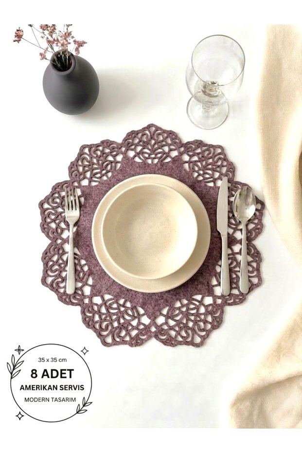 Plum Color Suede Fabric Round Placemat American Serving Set of 8 35X35Cm