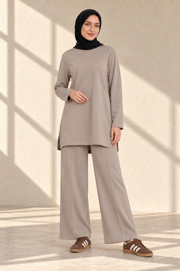 Aden Women's Modal Two-Piece Suit with Elastic Waist and Pants in Mink