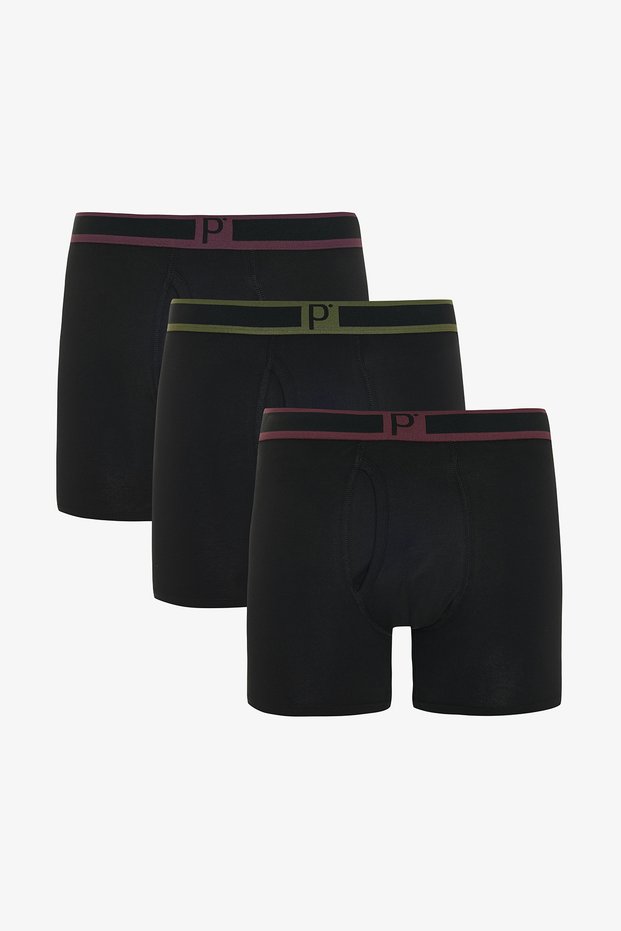 3 Pack Black Multicolored Boxers