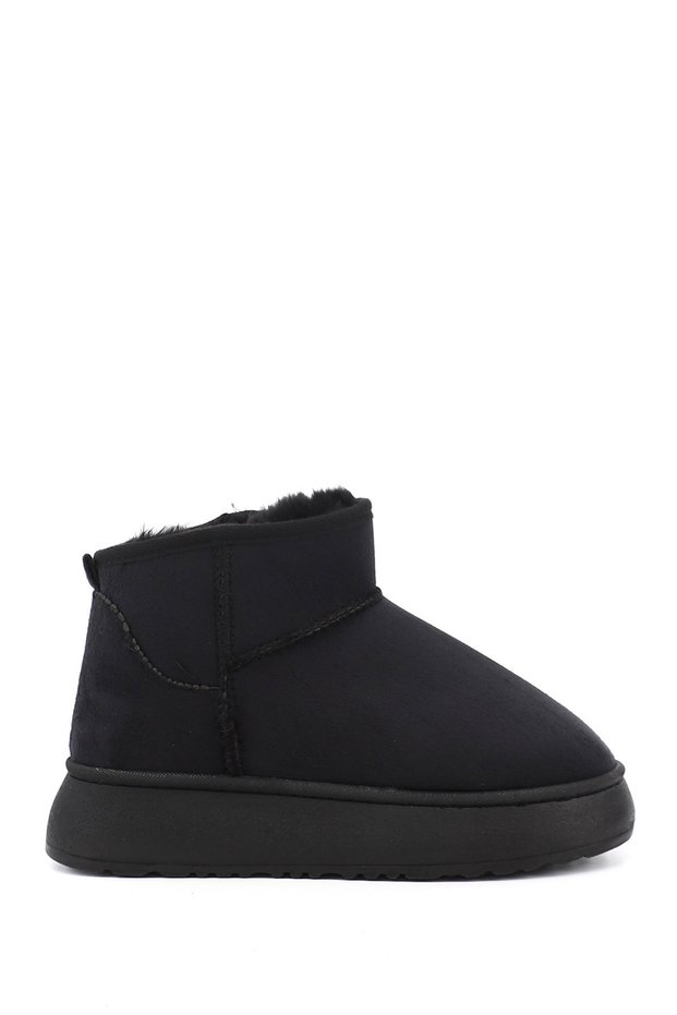 Women's Black Suede Thick-Soled Fur Boots