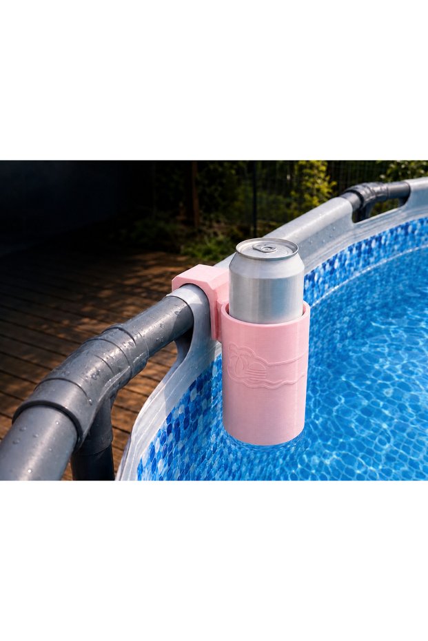 3D Printed Pool Cup Holder - Drink Holder Attached to Pipe-Pink