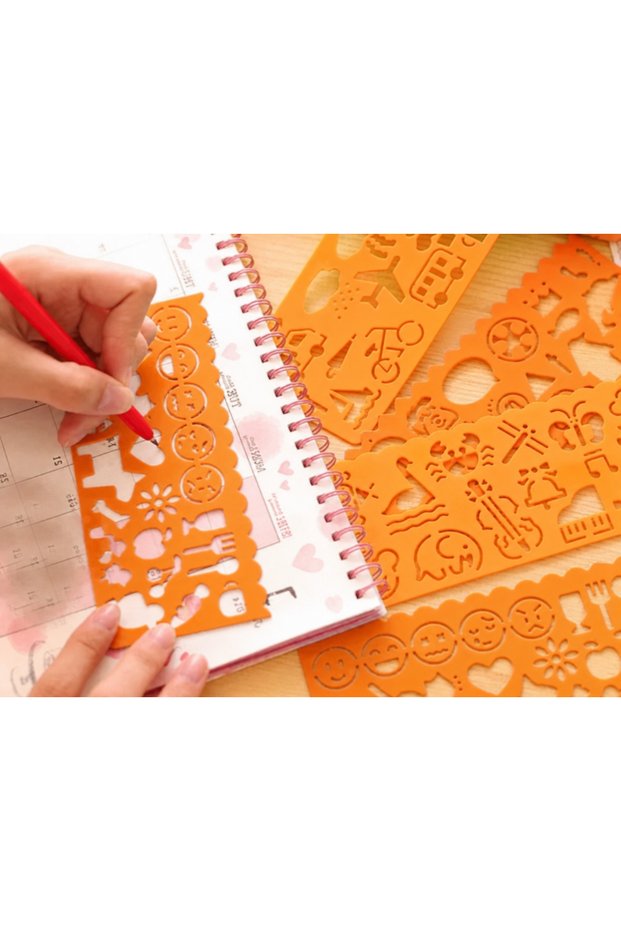3D Printing Everyday Objects and Emoji Drawing Template - Multi-Pattern Stencil - Orange