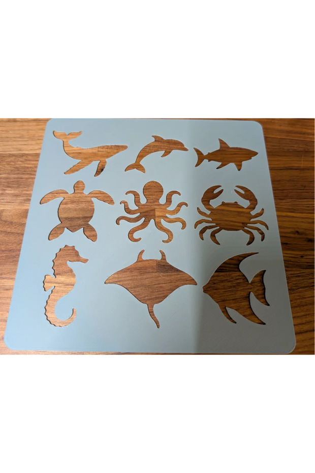 3D Printing Sea Animals Drawing Template - Multi-Pattern Template - Blue