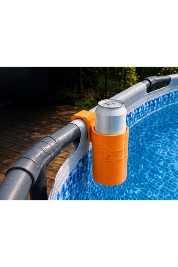 3D Printed Pool Cup Holder - Drink Holder Attached to Pipe - Orange