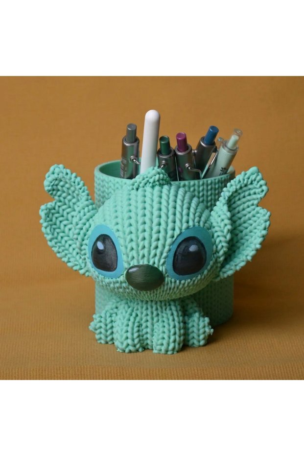 3D Printed Knitted Pen Holder - Desktop Pen Organizer with Cute Characters - Mint