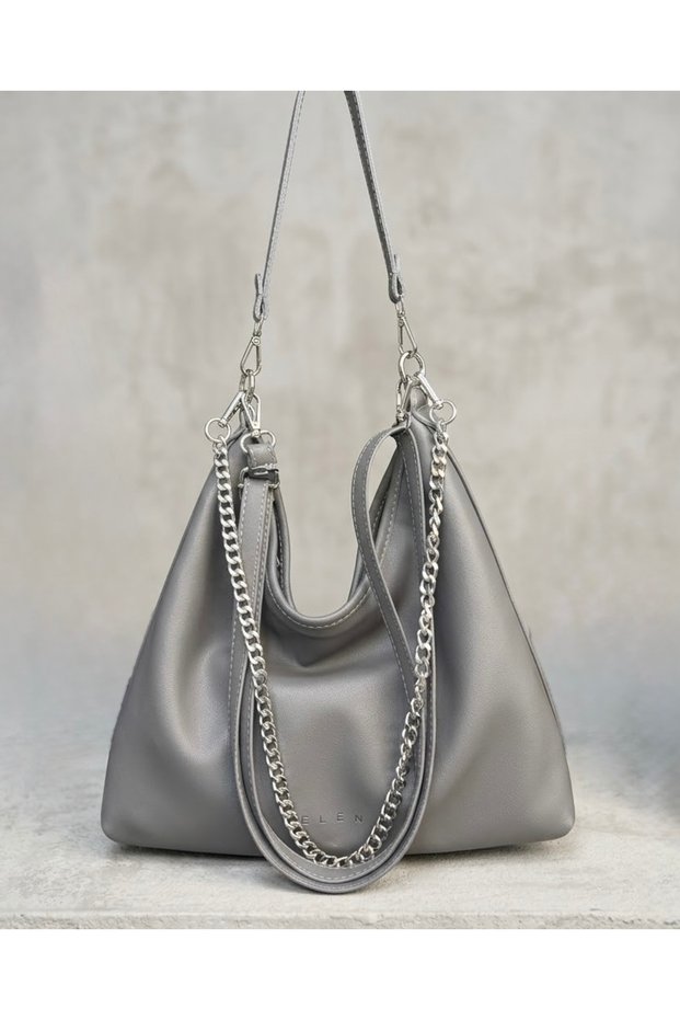 New Model Soft Leather Chain Detailed Versatile Use Crossbody Shoulder and Arm Bag