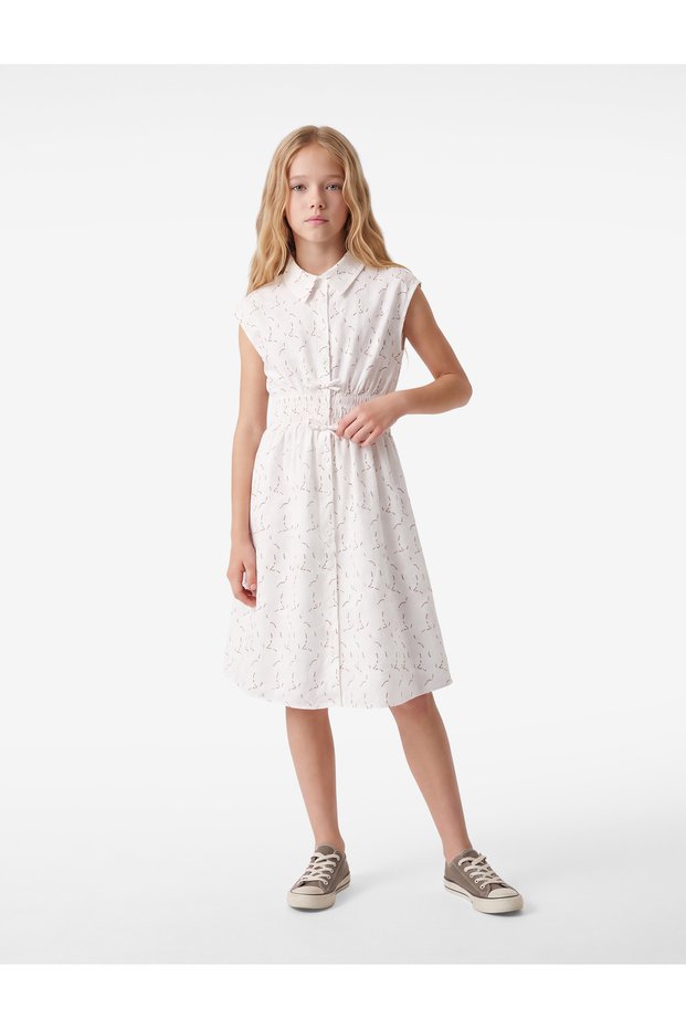 Sleeveless Bow Gipe Detailed A-Line Shirt Collar Dress