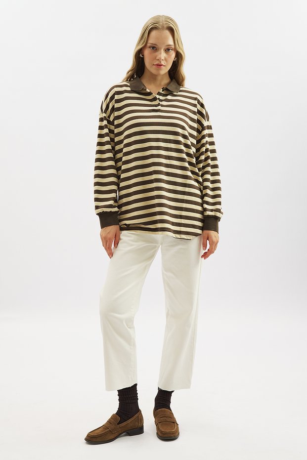 Polo Yaka Oversized Tshirt Brown