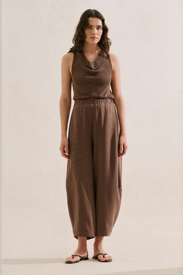 Linen Mixed Shalwar Pants Brown