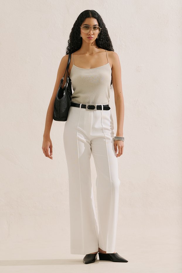 Classic Long Wide-Leg Pants Ecru