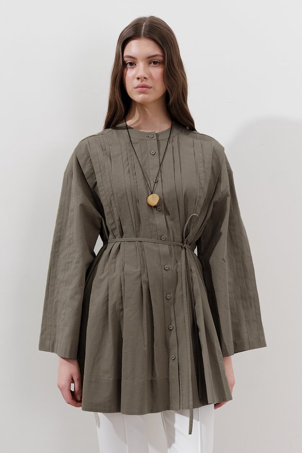 Ribbed Wide Sleeve Tunic Dark Khaki